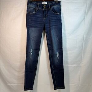 C'est Toi Distressed Skinny Jeans Dark Wash Denim Double Button Size 5‎